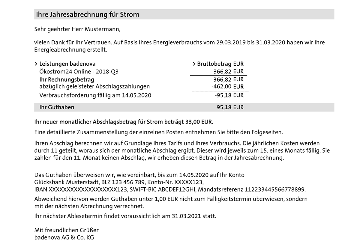 Seite 2 der badenova Stromrechnung