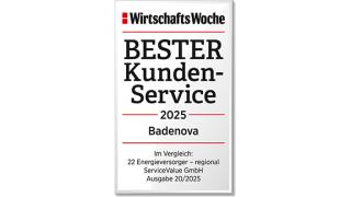 Eine Auszeichung der WirtschaftsWoche an badenova für den besten Kundenservice 2022.