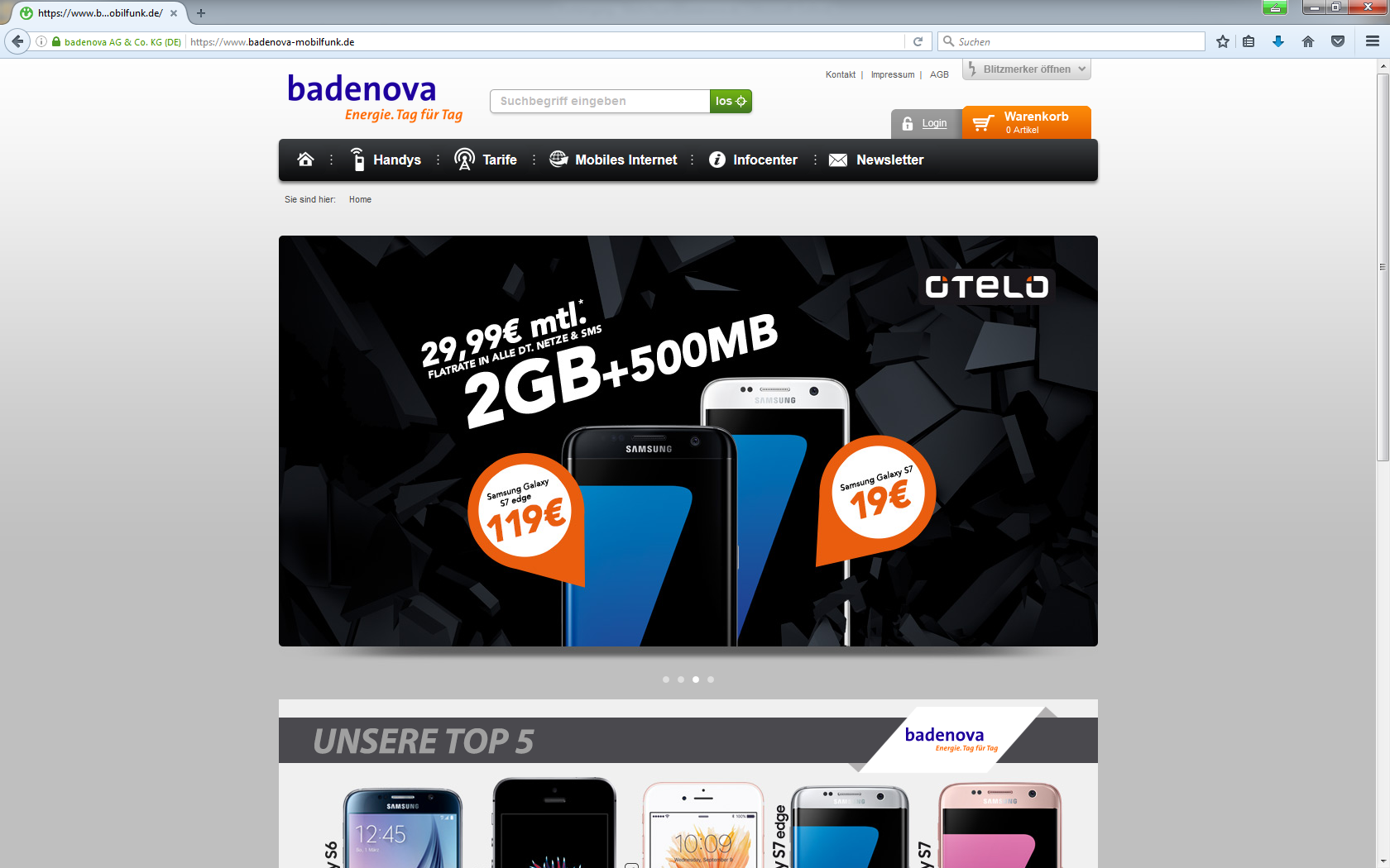 So sieht die Einstiegsseite des Online-Shops aus: Der schnellste Weg für neue Mobilfunk-Kunden.